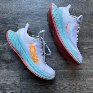 Hoka One One White and Blue Athletic Shoes Performance Design